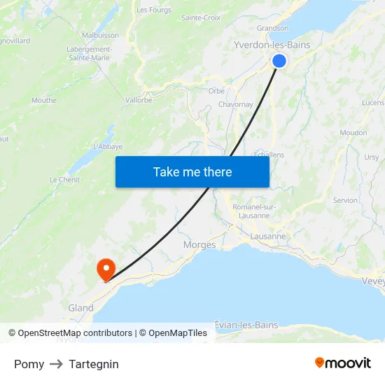 Pomy to Tartegnin map