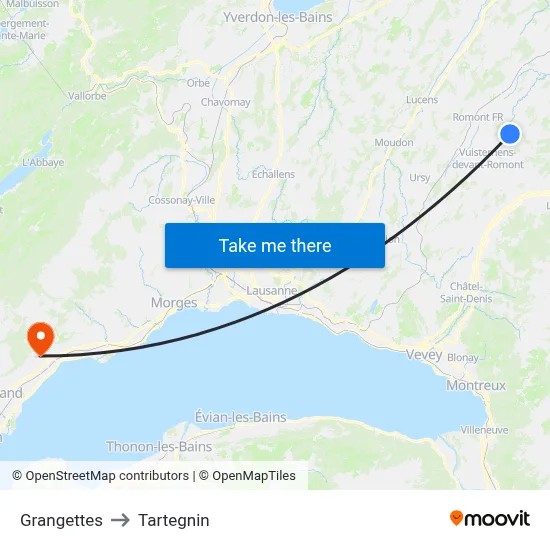Grangettes to Tartegnin map