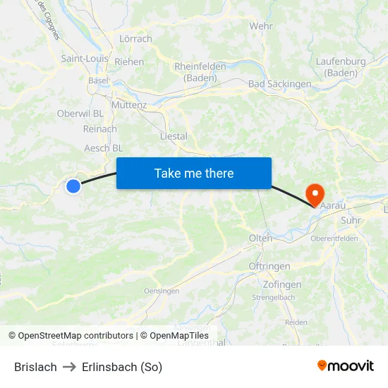 Brislach to Erlinsbach (So) map