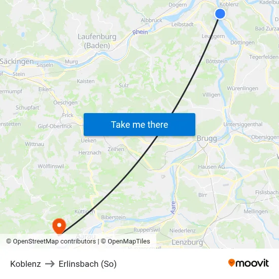 Koblenz to Erlinsbach (So) map
