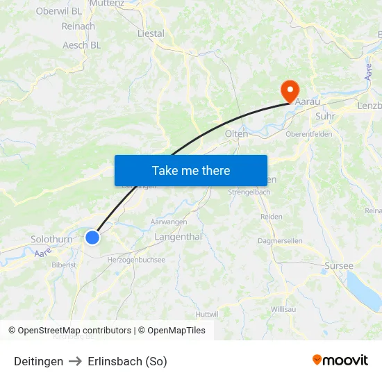 Deitingen to Erlinsbach (So) map