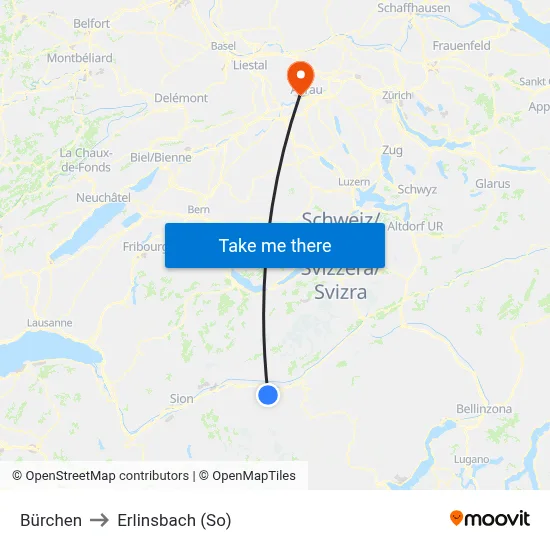 Bürchen to Erlinsbach (So) map