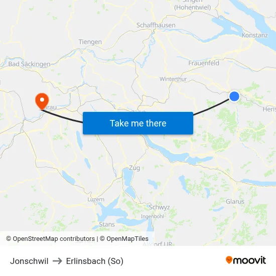 Jonschwil to Erlinsbach (So) map