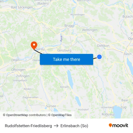 Rudolfstetten-Friedlisberg to Erlinsbach (So) map
