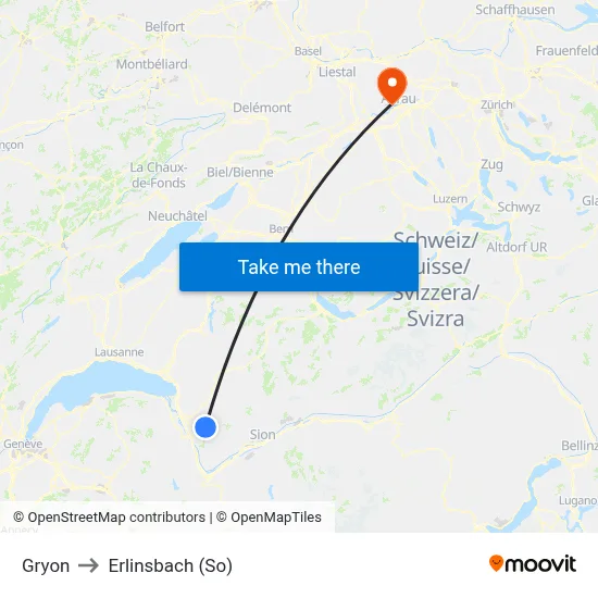 Gryon to Erlinsbach (So) map