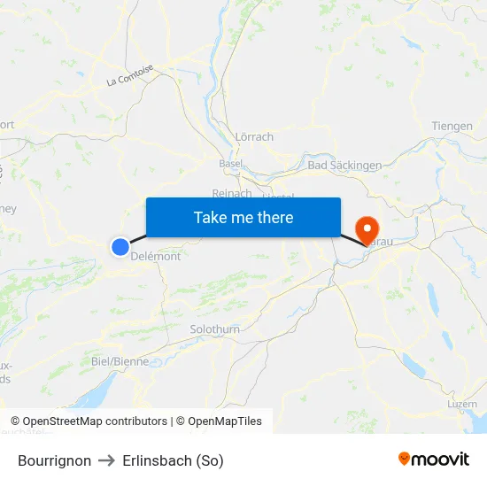 Bourrignon to Erlinsbach (So) map