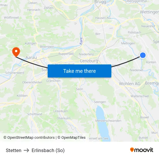 Stetten to Erlinsbach (So) map
