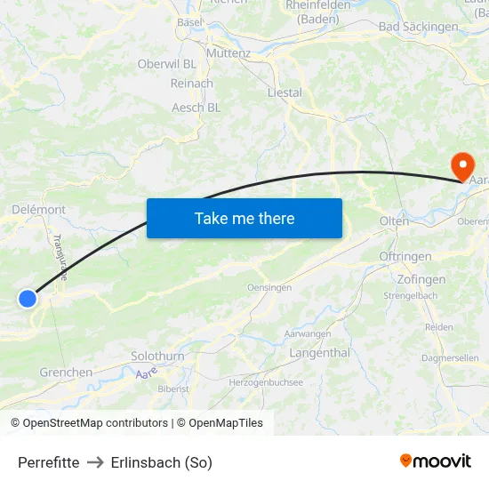 Perrefitte to Erlinsbach (So) map