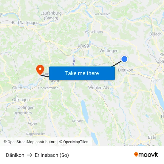 Dänikon to Erlinsbach (So) map