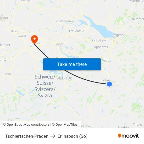 Tschiertschen-Praden to Erlinsbach (So) map