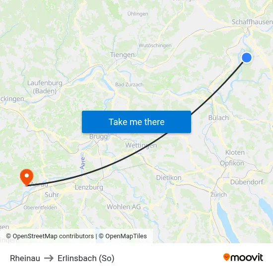 Rheinau to Erlinsbach (So) map