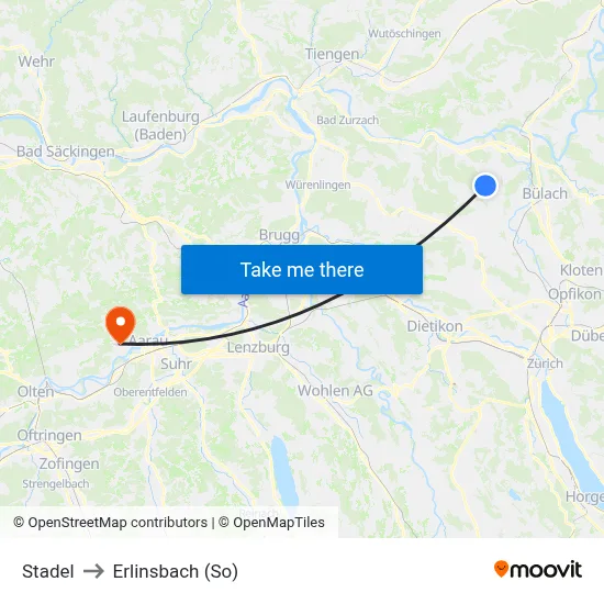 Stadel to Erlinsbach (So) map
