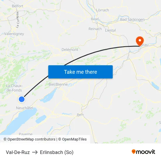 Val-De-Ruz to Erlinsbach (So) map