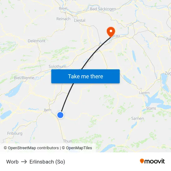 Worb to Erlinsbach (So) map