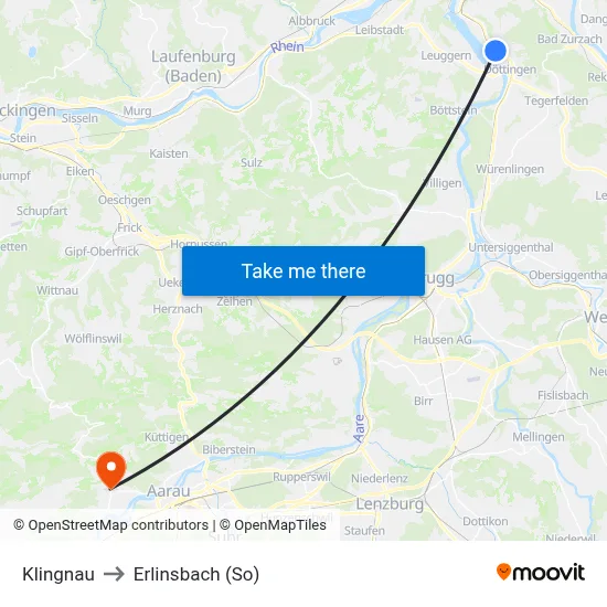 Klingnau to Erlinsbach (So) map
