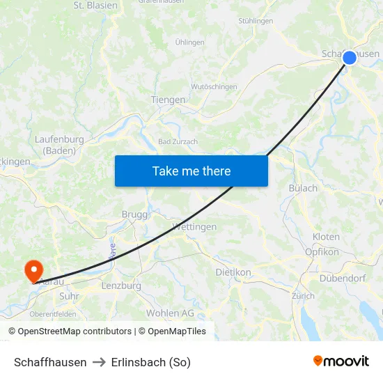 Schaffhausen to Erlinsbach (So) map
