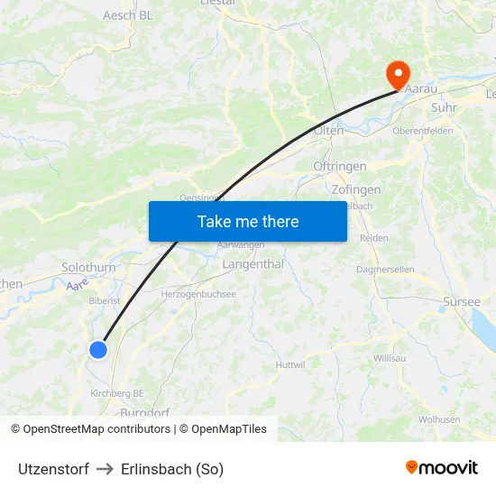 Utzenstorf to Erlinsbach (So) map