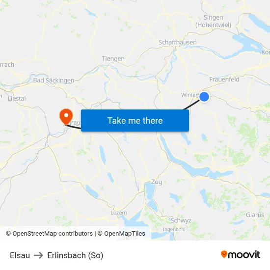Elsau to Erlinsbach (So) map