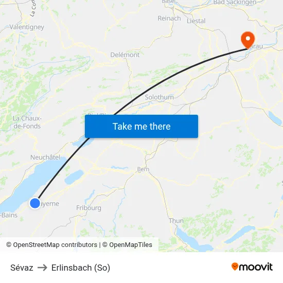 Sévaz to Erlinsbach (So) map