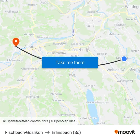 Fischbach-Göslikon to Erlinsbach (So) map