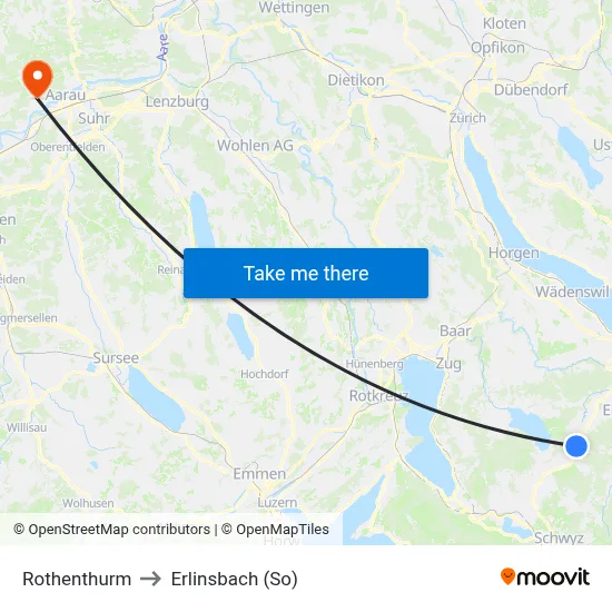 Rothenthurm to Erlinsbach (So) map