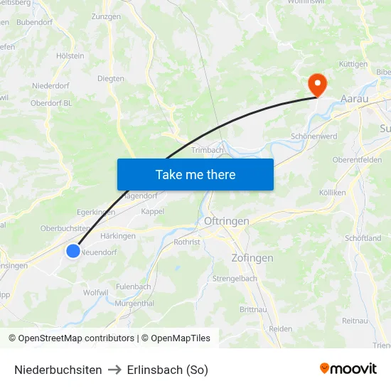 Niederbuchsiten to Erlinsbach (So) map