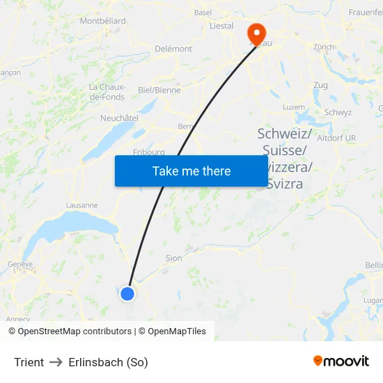 Trient to Erlinsbach (So) map
