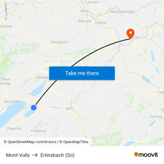 Mont-Vully to Erlinsbach (So) map
