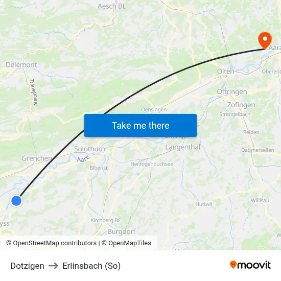 Dotzigen to Erlinsbach (So) map