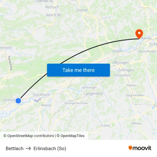 Bettlach to Erlinsbach (So) map