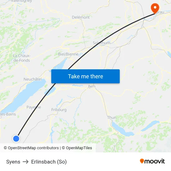 Syens to Erlinsbach (So) map