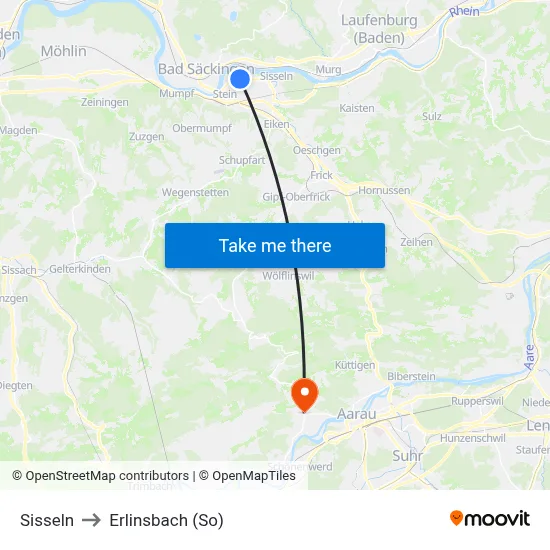 Sisseln to Erlinsbach (So) map