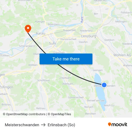 Meisterschwanden to Erlinsbach (So) map