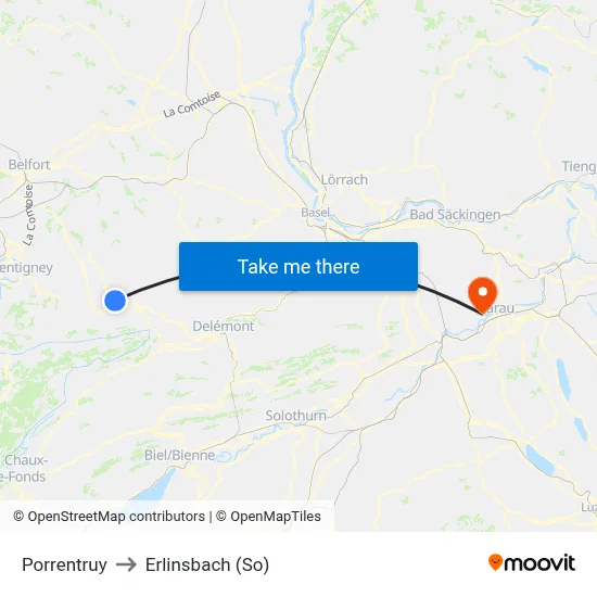 Porrentruy to Erlinsbach (So) map