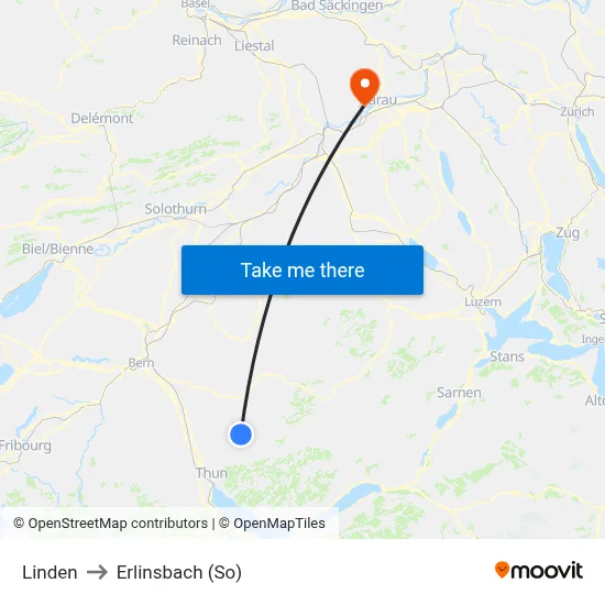 Linden to Erlinsbach (So) map