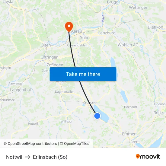 Nottwil to Erlinsbach (So) map