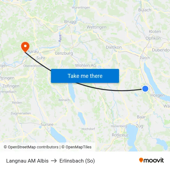 Langnau AM Albis to Erlinsbach (So) map