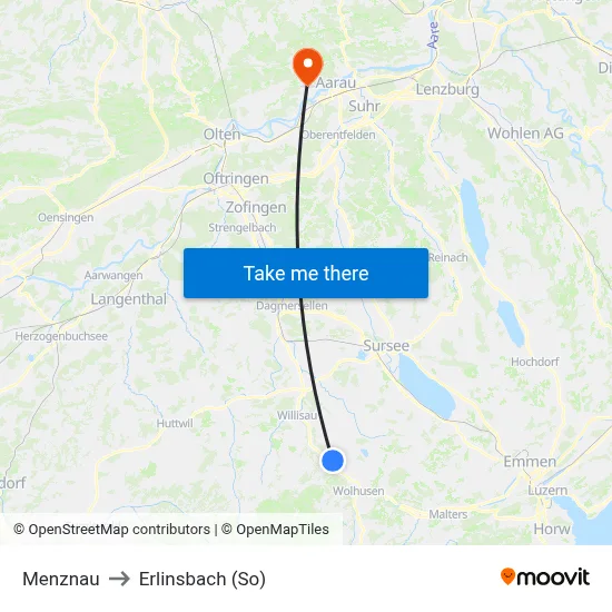 Menznau to Erlinsbach (So) map
