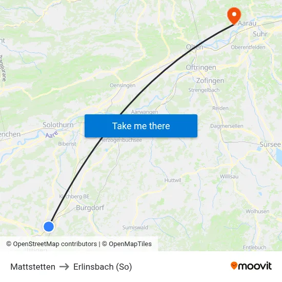 Mattstetten to Erlinsbach (So) map