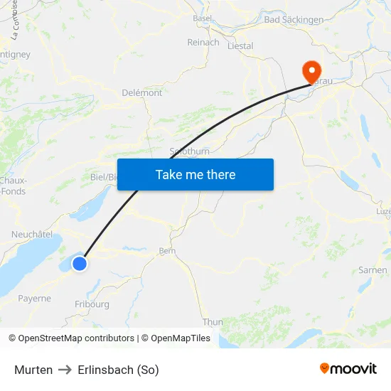 Murten to Erlinsbach (So) map