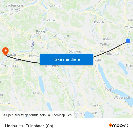 Lindau to Erlinsbach (So) map