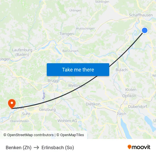 Benken (Zh) to Erlinsbach (So) map