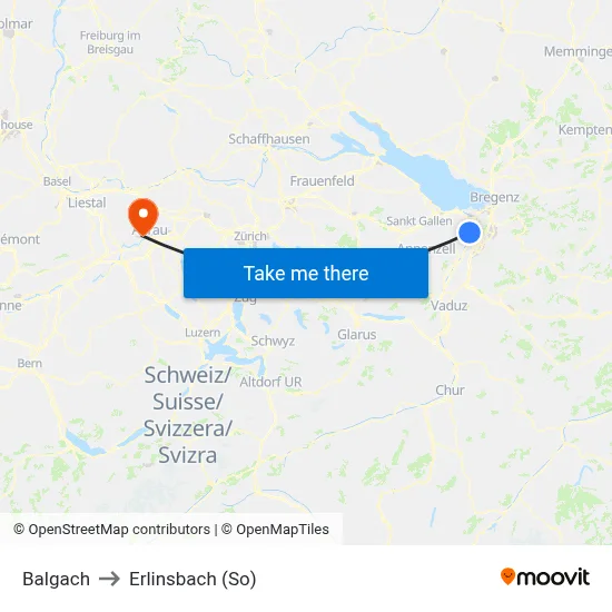 Balgach to Erlinsbach (So) map
