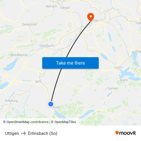 Uttigen to Erlinsbach (So) map