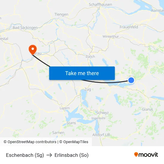 Eschenbach (Sg) to Erlinsbach (So) map