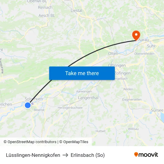 Lüsslingen-Nennigkofen to Erlinsbach (So) map
