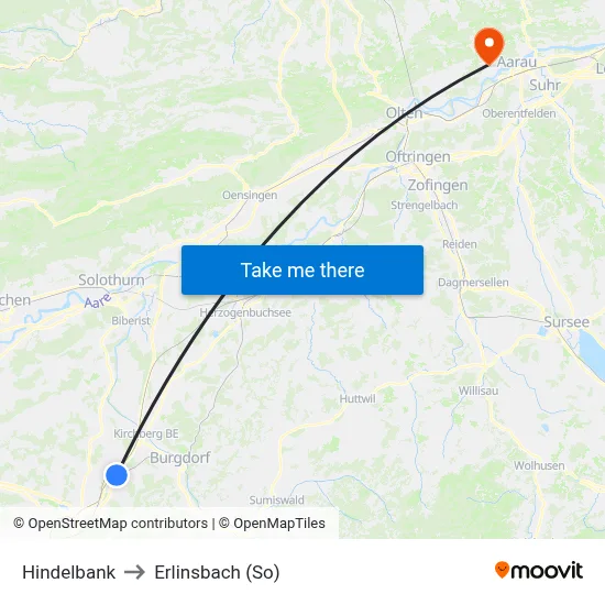 Hindelbank to Erlinsbach (So) map