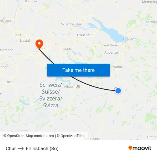 Chur to Erlinsbach (So) map