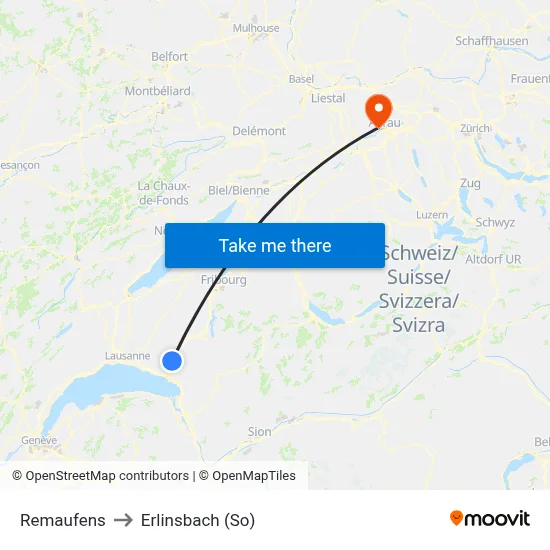 Remaufens to Erlinsbach (So) map