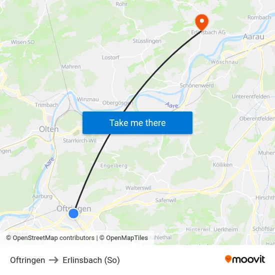 Oftringen to Erlinsbach (So) map